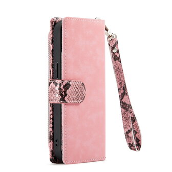 iPhone 13 Mini - Roze - 2 in 1 Slangen Portemonnee Book Case met Rits