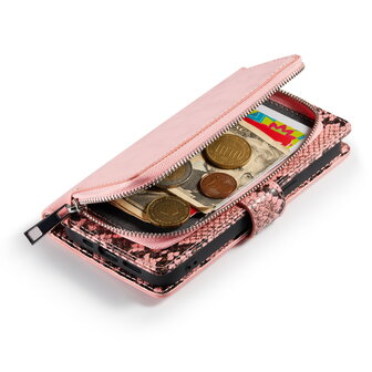 iPhone 13 Mini - Roze - 2 in 1 Slangen Portemonnee Book Case met Rits