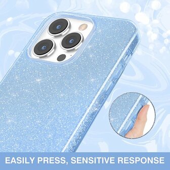 iPhone 13 Pro Max - Glitter Back Cover &amp;amp; Glas - Blauw