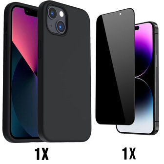 iPhone 15 - Back Cover &amp;amp; Privacy Glas - Zwart