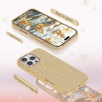 iPhone 16 Pro - Glitter Back Cover - Goud