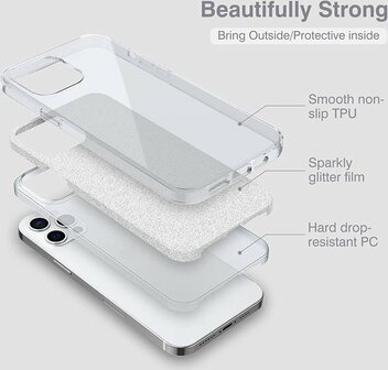 iPhone 13 Pro Max - Glitter Back Cover - Zilver