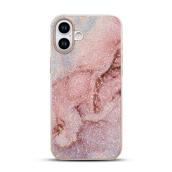 iPhone 16 - Diamant Marmer Glitter - Roze