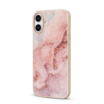 iPhone 16 - Diamant Marmer Glitter - Roze