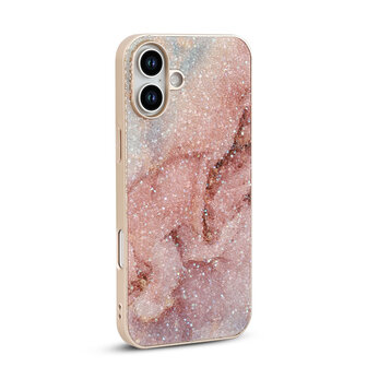 iPhone 16 - Diamant Marmer Glitter - Roze