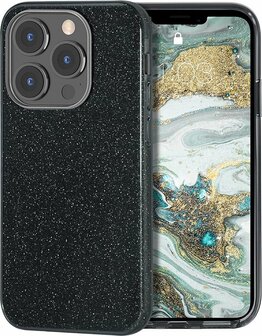 iPhone 13 Pro Max - Glitter Back Cover - Zwart
