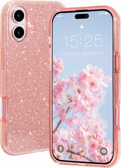 iPhone 16 - Glitter Back Cover - Roze