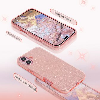 iPhone 16 - Glitter Back Cover - Roze