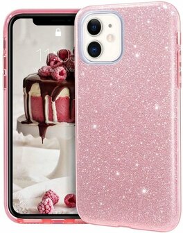 iPhone 12 Mini - Glitter Back Cover - Roze
