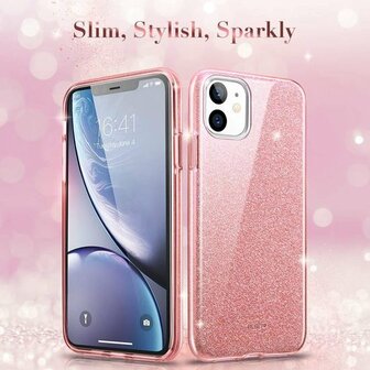 iPhone 12 Mini - Glitter Back Cover - Roze
