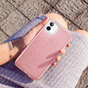 iPhone 12 Mini - Glitter Back Cover - Roze