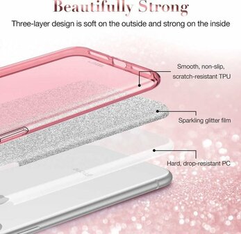 iPhone 12 Mini - Glitter Back Cover - Roze