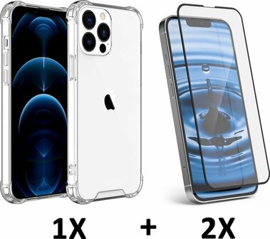 iPhone 14 Pro Max - Anti Shock &amp;amp; 2x Full Glas - Transparant