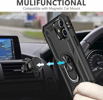 iPhone 12 Mini Zwart - Armor met Kickstand Ring