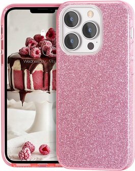 iPhone 14 Pro Max - Glitter Back Cover - Roze