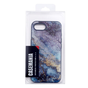 iPhone 16E - Marmer Diamant Glitter &amp;amp; 2x Glas - Blauw