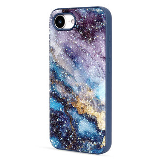 iPhone 16E - Marmer Diamant Glitter &amp;amp; 2x Glas - Blauw
