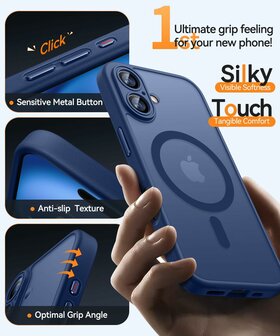 iPhone 16 - Matte MagSafe Armor Back Cover - Blauw