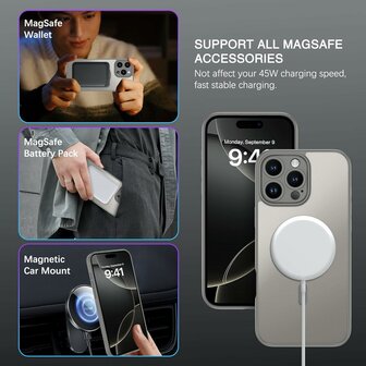 iPhone 16 Pro Max - Matte MagSafe Armor Back Cover - Grijs