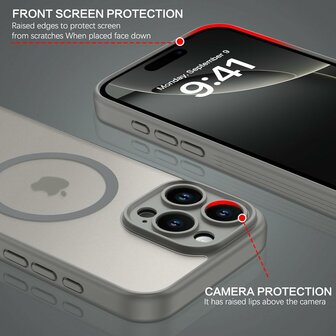 iPhone 16 Pro Max - Matte MagSafe Armor Back Cover - Grijs