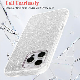 iPhone 16 Pro - Glitter Back Cover - Zilver