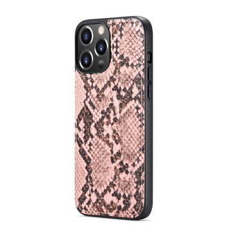 iPhone 13 Pro - Roze - 2 in 1 Slangen Portemonnee Book Case met Rits