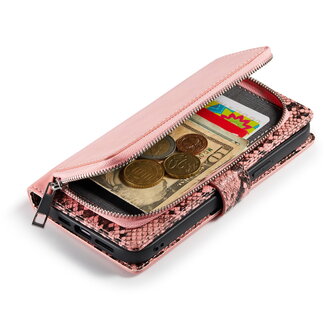 iPhone 13 Pro - Roze - 2 in 1 Slangen Portemonnee Book Case met Rits