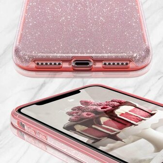 iPhone 12 Pro Max - Glitter Back Cover - Roze