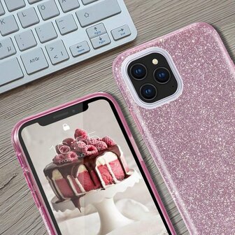 iPhone 12 Pro Max - Glitter Back Cover - Roze