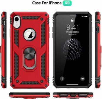 iPhone XR - Armor met Kickstand Ring - Rosegoud