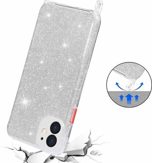iPhone 12 Mini Zilver - Glitter Back Cover met Koord