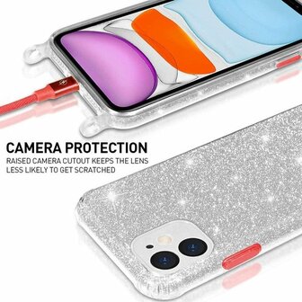 iPhone 12 Mini Zilver - Glitter Back Cover met Koord