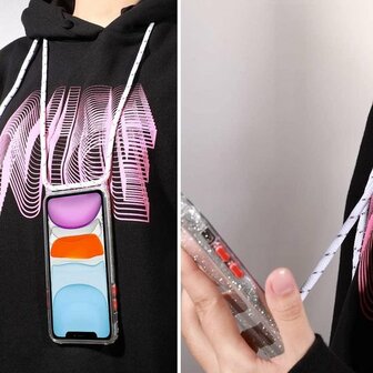 iPhone 12 Mini Zilver - Glitter Back Cover met Koord