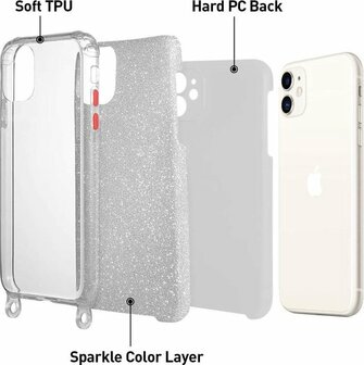 iPhone 12 Mini Zilver - Glitter Back Cover met Koord