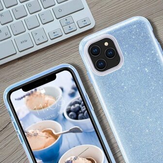 iPhone 12 Pro Max - Glitter Back Cover - Blauw