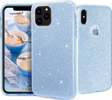 iPhone 12 Pro Max - Glitter Back Cover - Blauw