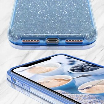 iPhone 12 Pro Max - Glitter Back Cover - Blauw