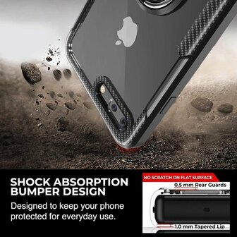 iPhone 7 Plus - Carbon Armor Back Cover met Ring - Zwart