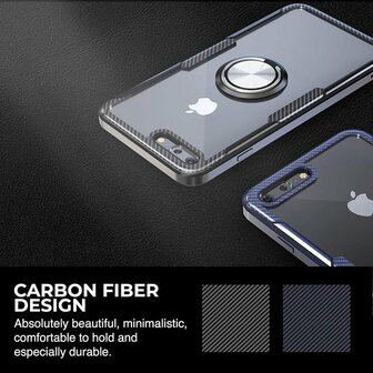 iPhone 7 Plus - Carbon Armor Back Cover met Ring - Zwart