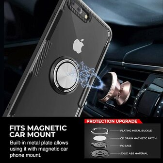 iPhone 7 Plus - Carbon Armor Back Cover met Ring - Zwart