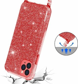 iPhone 12 Pro Max Rood - Glitter Back Cover met Koord