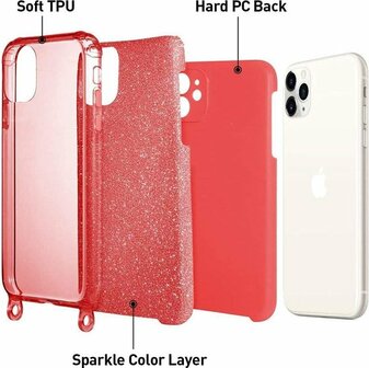 iPhone 12 Pro Max Rood - Glitter Back Cover met Koord