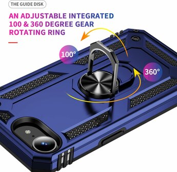 iPhone 16e - Blauw - Kickstand Amor Back Cover &amp;amp; 2x Glas
