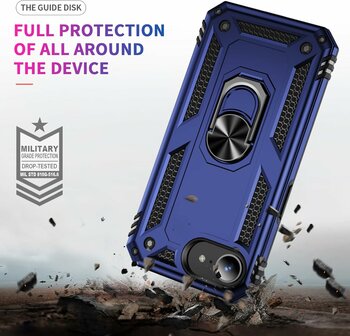 iPhone 16e - Blauw - Kickstand Amor Back Cover &amp;amp; 2x Glas