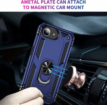 iPhone 16e - Blauw - Kickstand Amor Back Cover &amp;amp; 2x Glas