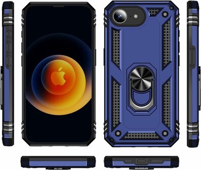 iPhone 16e - Blauw - Kickstand Amor Back Cover &amp;amp; 2x Glas