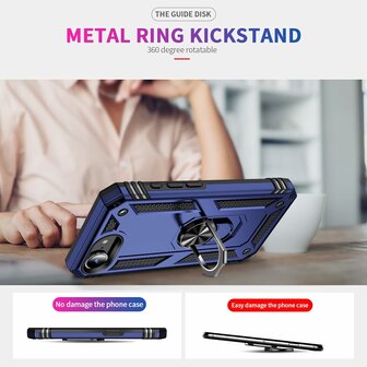 iPhone 16e - Blauw - Kickstand Amor Back Cover &amp;amp; 2x Glas