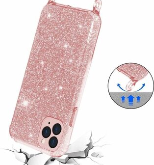 iPhone 12 Pro Max Roze - Glitter Back Cover met Koord