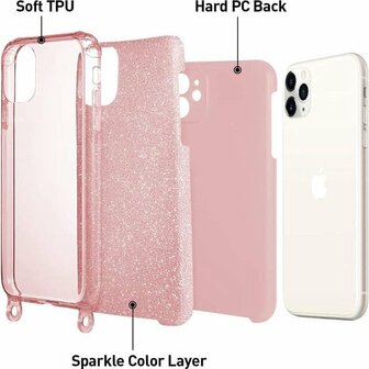 iPhone 12 Pro Max Roze - Glitter Back Cover met Koord