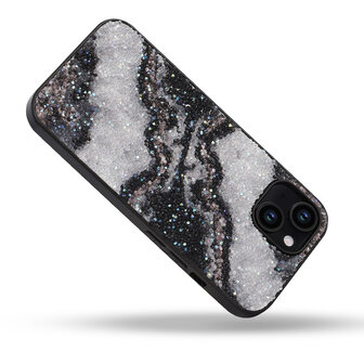 iPhone 12 - Diamant Marmer Glitter - Zwart